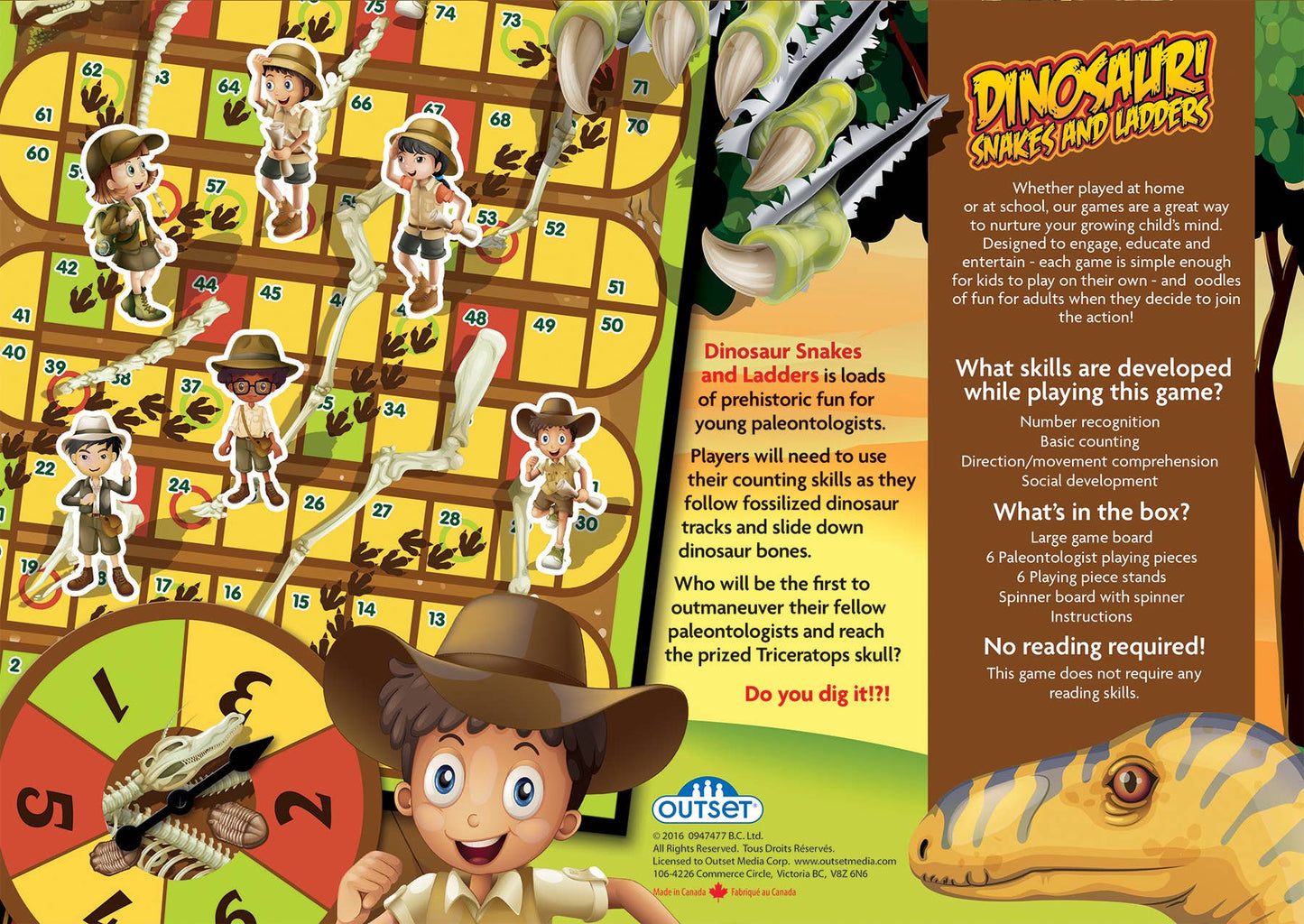 Dinosaur Snakes and Ladders Board Game, 3+