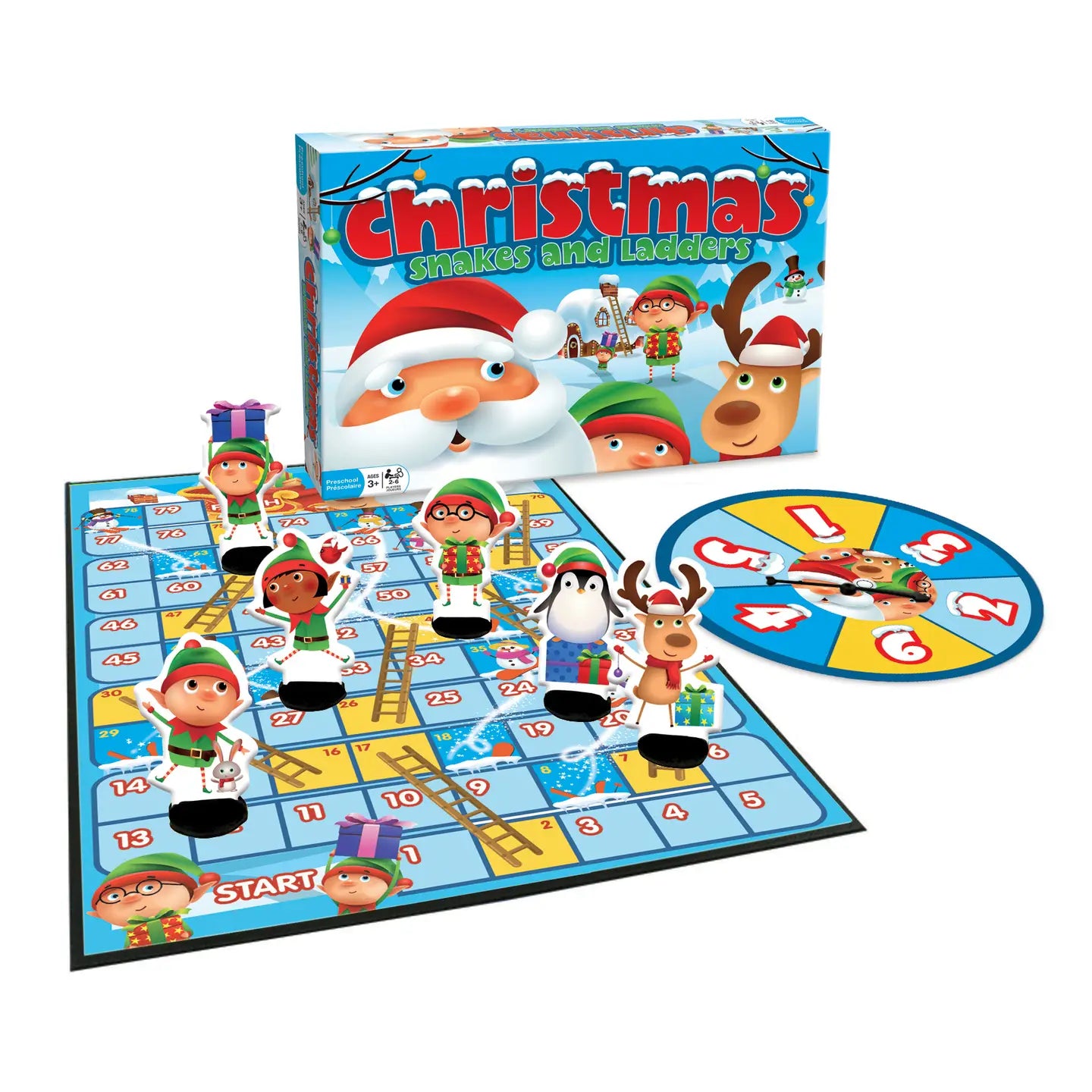 Christmas Snakes and Ladders Board Game For Ages 3+