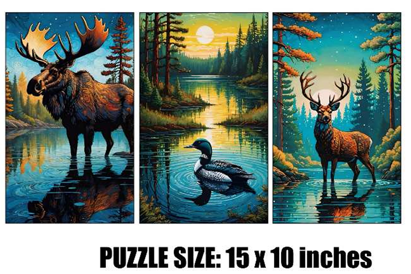 Moose/Loon/Deer Wooden Puzzle