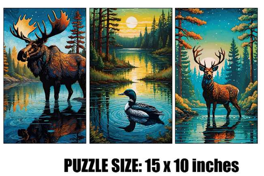 Moose/Loon/Deer Wooden Puzzle